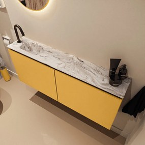 Mondiaz Ture DLux toiletmeubel 120cm ocher met wastafel glace links met kraangat