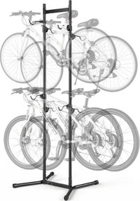 VEVOR Fietsenrek, verticaal fietsenrek voor 4 fietsen, zwart, frame van koolstofstaal, in hoogte verstelbare haken, vrijstaand en zonder boren te monteren, max. draagvermogen 70 kg, universeel voor mountainbikes en racefietsen