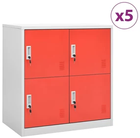 vidaXL Lockerkasten 5 st 90x45x92,5 cm staal lichtgrijs en rood