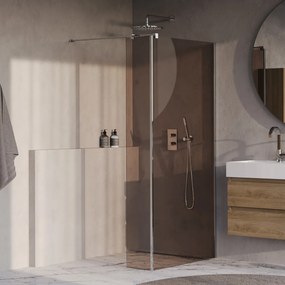 Brauer Oblivion inloopdouche bronsglas 90cm met 30cm zijwand chroom