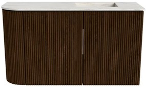 Mondiaz Joya DLux 70cm toiletmeubel ronding links walnut met wastafel faye rechts zonder kraangat ostra