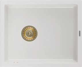 Mexen Pedro granitenspoelbak 1-komor, 560 x 460 mm, wit, gouden sifon - 6508561000-20-G
