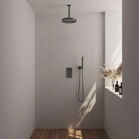 Brauer Stripe inbouw regendouche met 25cm hoofddouche, plafondarm en staafhanddouche set 15 gunmetal geborsteld PVD