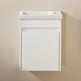Badkamermeubelset In Hout Met Geïntegreerde Wastafel Narek Wit & Spiegelloze & Zonder Kraan & ↔︎ 40 Cm - Sklum