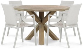 Tuinset Ronde Tuintafel 120 cm Aluminium/textileen Taupe 4 personen Osmen Joliet/Sand