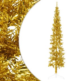vidaXL Kunstkerstboom half met standaard smal 240 cm goudkleurig
