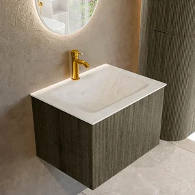 Mondiaz Kurve-dlux 60cm badmeubel shadow met 1 lade en wastafel cloud midden 1 kraangat opalo