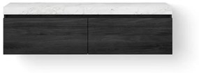 Looox Dekton Wastafelonderkast - vlak front - 2 lades - afvoer links en rechts - 160x45x46 cm - zwart DWDB1600BLBD