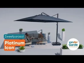 Platinum Icon T1 Zweefparasol - 4x3m. - Faded Black met voet en hoes
