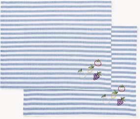 Gestreepte placemats Melony met geborduurde motieven, 2 stuks