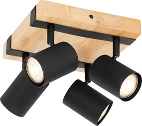 Smart plafondspot zwart met hout 4-lichts draai- en kantelbaar incl. Wifi GU10 50mm - Jeana