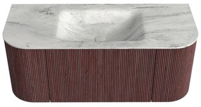 Mondiaz Kurve-dlux 110cm badmeubel ronding links/rechts ruby met 1 lade en 2 deuren en wastafel cloud midden zonder kraangat opalo