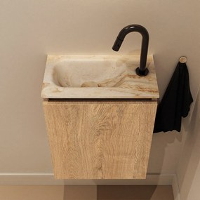 Mondiaz Ture DLux toiletmeubel 40cm washed oak met wastafel frappe links met kraangat