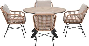 Garden Impressions Lucas tuinset bruin 5-delig - Tulli tuintafel light teak look Ø122 cm