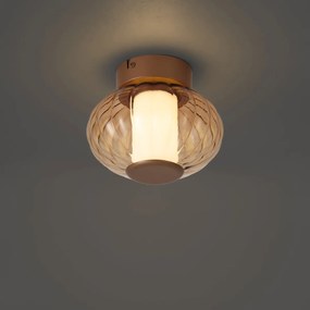 Design plafondlamp messing 18cm met amber glas incl. LED 3-staps dimbaar - Margherite