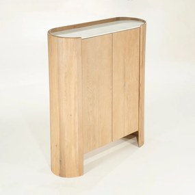 Wandkast Eiken Met Wit Marmer - 120x40x140cm.