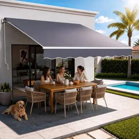 VEVOR Knikarmzonnescherm 3,5x3 m, Uitschuifbaar zonnescherm met handslinger, Terraszonnescherm UPF 80+ zonbescherming, Zonnescherm, Balkonzonnescherm voor terras, balkon, tuin en ramen, Grijs
