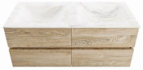 Mondiaz Vica DLux badmeubel 120cm washed oak 4 lades met wastafel ostra dubbel zonder kraangat