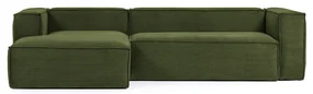 Kave Home Blok Moderne Hoekbank 300 Cm Ribstof Groen Chaise Longue Links
