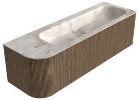 Mondiaz Kurve-dlux 145cm badmeubel ronding links dusk met 1 lade en deur en wastafel big large rechts zonder kraangat frappe