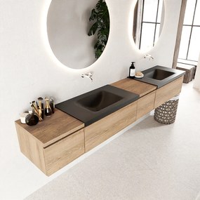 Mondiaz Bukla 240cm badmeubel met module 40 rechts Washed Oak met 4 lades wastafel Cloud dubbel 0 kraangaten Urban