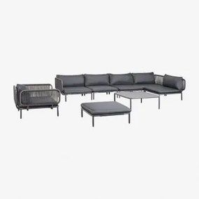 5-delige Modulaire Tuinhoekbank Met Poef, Fauteuil En Roubly Salontafel Grijs – Grafiet - Sklum
