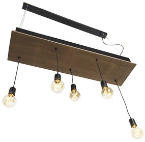 Landelijke hanglamp zwart met hout 5-lichts - Flair