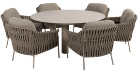 Donato Comino low dining set 160 cm rond 7 delig keramiek latte 4 Seasons Outdoor
