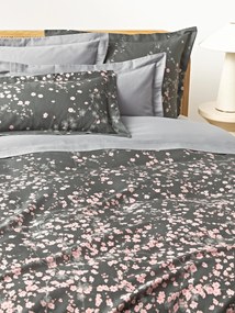 Katoensatijnen dekbedovertrek Sakura met bloemenprint