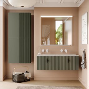 Muebles Raya badmeubel ribbelfront 120cm legergroen met witte wastafel zonder kraangat
