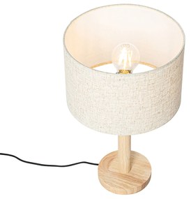 Landelijke tafellamp hout met linnen kap beige 25 cm - Mels