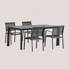 Rechthoekige Tafelset 180-240x100 Cm Uitschuifbaar Starmi En 4 Stapelbare Tuinstoelen Van Aluminium Archer Grijs – Grafiet - Sklum