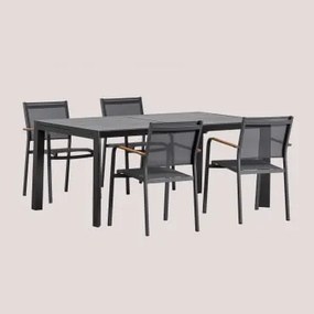 Starmi Uitschuifbare Eettafel 180-240x100 Cm En 4 Stapelbare Aluminium Tuinstoelen Archer Grijs – Grafiet - Sklum
