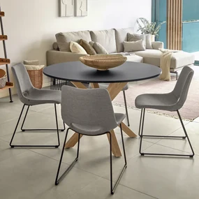 Kave Home Full Argo Ronde Eettafel Modern Zwart Met Eiken - 120 X 120cm.