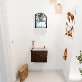 Mondiaz Joya DLux 50cm toiletmeubel ronding links walnut met wastafel faye rechts 1 kraangat opalo