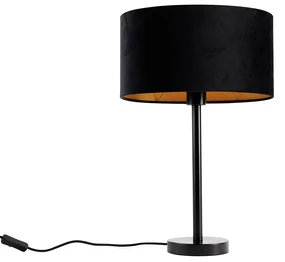 Tafellamp zwart met ovale velours kap zwart 35cm - Simplo Modern, Klassiek / Antiek E27 rond Binnenverlichting Lamp