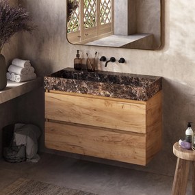 Fontana Dark Emperador badkamermeubel warm eiken 100cm zonder kraangat