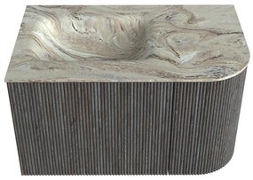 Mondiaz Kurve-dlux 75cm badmeubel ronding rechts shadow met 1 lade en deur en wastafel grunne links zonder kraangat glace