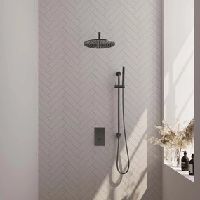 Brauer Gunmetal Edition complete inbouw regendouche met staafhanddouche, gebogen wandarm, glijstang en hoofddouche 30cm set 40 gunmetal geborsteld PVD