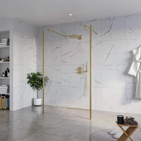 Fortifura Galeria Vrijstaande Inloopdouche - 120x200cm - Helder - antikalk - 8mm veiligheidsglas - 2 zijwanden 40cm - wandsteunen en hoekprofielen - Geborsteld Messing PVD (Goud) SW927770 2x/SW797917/SW797911 2x/SW798731 2x