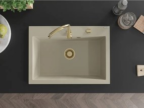 Mexen Elix granieten spoelbak 1-kamer 700 x 500 mm, beige, gouden sifon - 6526701005-69-G