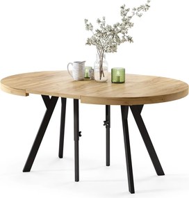 EXPANSO Eik Craft Złoty/zwarte poten - GROTE RONDE TAFEL Ø110 UITBREIDBAAR TOT 310 cm met Y-POTEN LOFT/INDUSTRIAL