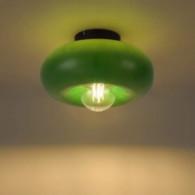 Retro plafondlamp zwart met groen glas 30cm - Glaze