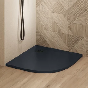 Saniclear Torno kwartronde douchebak 100x100cm met stone finish zwart