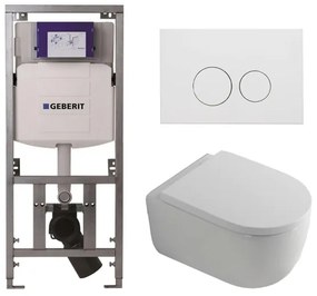 QeramiQ Dely Swirl Toiletset - 36.3x51.7cm - Geberit UP320 Burda inbouwreservoir - 35mm zitting - mat witte metalen bedieningsplaat - ronde knoppen - wit glans 0701131/SW706190/SW1000767/SW1026256