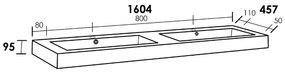 Sanituba Florence wastafel mineraalmarmer met twee kraangaten 160cm