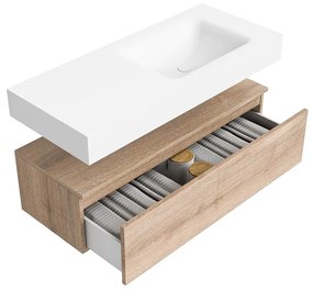 Zaro Alan badmeubel 110cm washed oak 1 lade met vrijhangende wastafel cloud rechts 1 kraangat talc