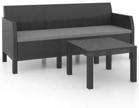vidaXL 2-delige Loungeset met kussens PP rattan antracietkleurig