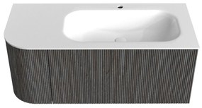 Mondiaz Kurve 105cm badmeubel ronding links shadow met 1 lade en deur en wastafel big small kraangat rechts