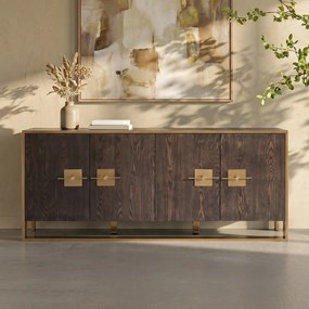 Dressoir Messing En Donker Hout - 180x40x80cm.